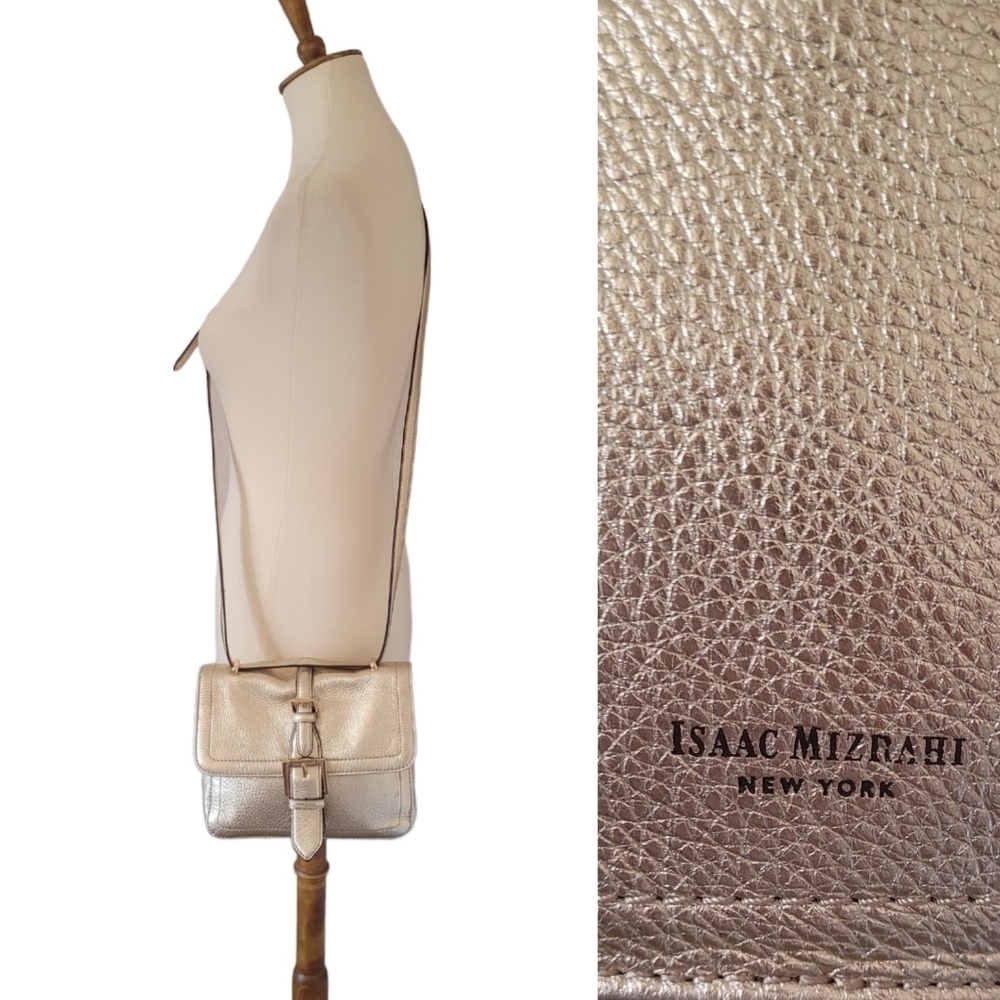 Isaac Mizhari‎ Gold Pebble Faux Leather Crossbody Bag